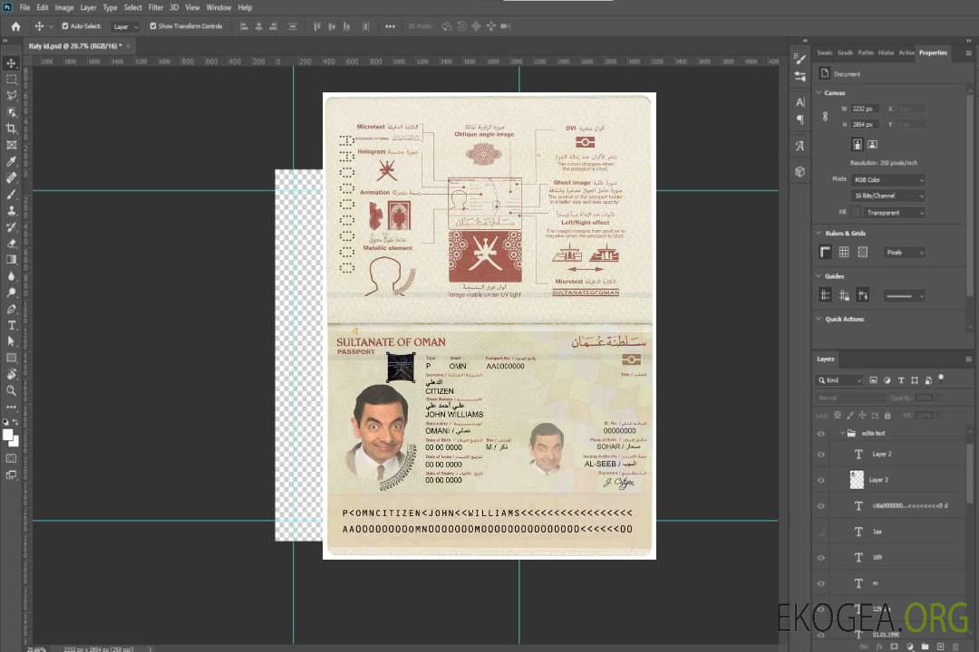 Modèle de passeport d'Oman au format PSD, entièrement modifiable (2014 – présent) template